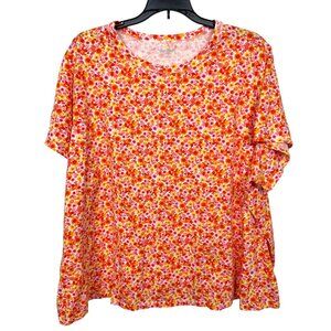 Old Navy Everyday T Shirt Womens 3X Orange Floral Crewneck Short Sleeve Casual